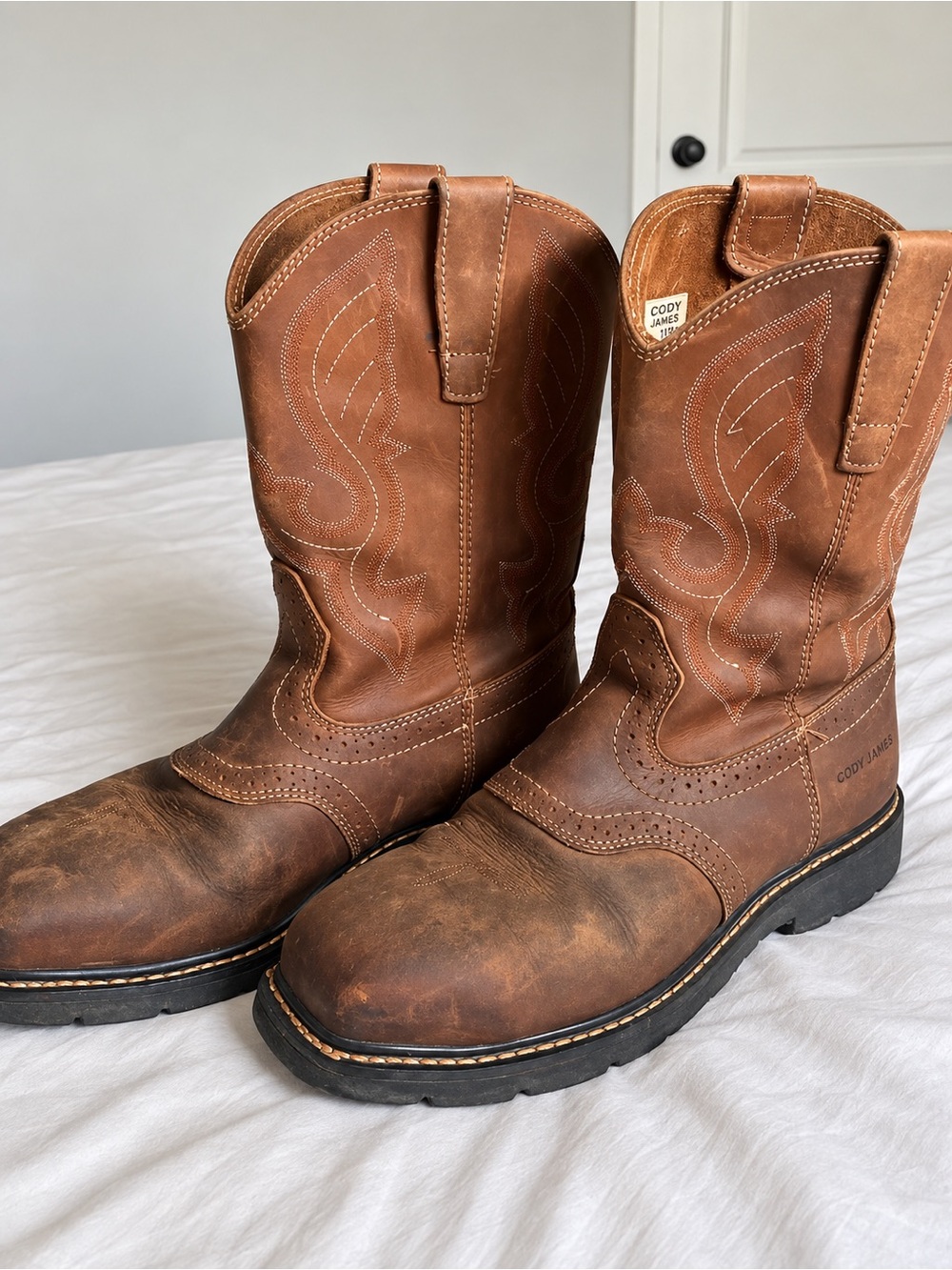 Cody James Men’s Brown Square Toe Western Work Boots Size 11D